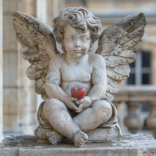 cupid holding a red heart